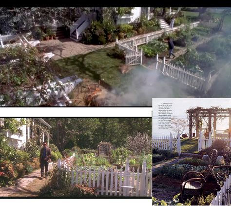 I SO want a garden like this... This is from the movie Practical Magic. It's hard to really tell from these pictures, but the garden is huge with lovely cobblestones, has a picket fence all the way around, multiple gates with an arch at the front. The back opens up to that large gazebo-type structure.. the format kind of looks like a wedding to me.. I suppose that might work if you took out all the plants to add space for chairs :) so lovely!! Practical Magic Garden, Practical Magic Movie, Practical Magic House, Large Gazebo, Magic House, Victorian Garden, Magic Garden, Magic Aesthetic, Garden Greenhouse