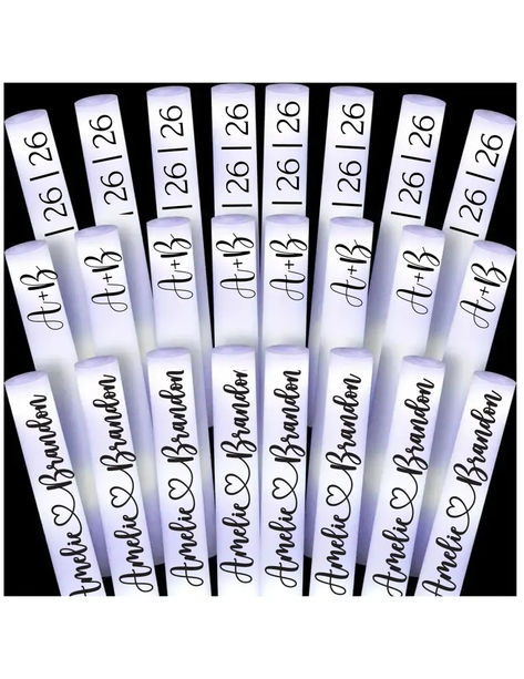 Personalized Wedding Glow Sticks Personalized Glow Sticks, Led Foam Sticks Wedding, Foam Sticks Wedding, White Glow Sticks, Wedding Glow Sticks, Led Foam Sticks, Let Love Glow, Wedding Send Off, Glow Stick