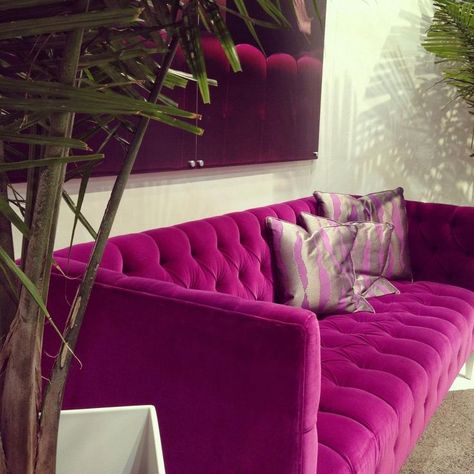 Love this color!! Kirk Nix for Robert Allen Contract: Beverly Blvd Collection Hot Pink Furniture, Purple Couch, Small Sectional Sofa, Pink Couch, Pink Furniture, Velvet Furniture, Pink Sofa, Tufted Sofa, Hotel Interiors