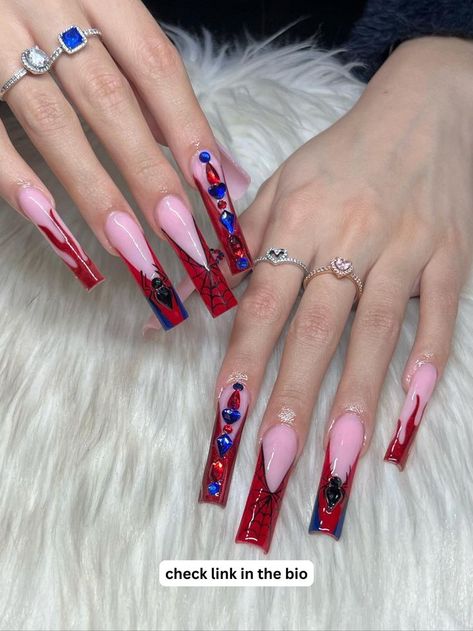 Spiderman Nails Spiderman Nails, Spiderman Theme Party, Theme Nails, Spiderman Theme, Long Acrylic Nail Designs, Stylish Nails Designs, Glow Nails, Short Square Acrylic Nails, Sweet Sixteen Birthday