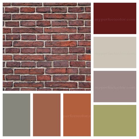 Colors That Compliment Red Brick, Brick Colour, Brick Colour Palette, Red Brick Exteriors, Orange Brick, Color Lessons, Pintura Exterior, Exterior House Color, Exterior Paint Color