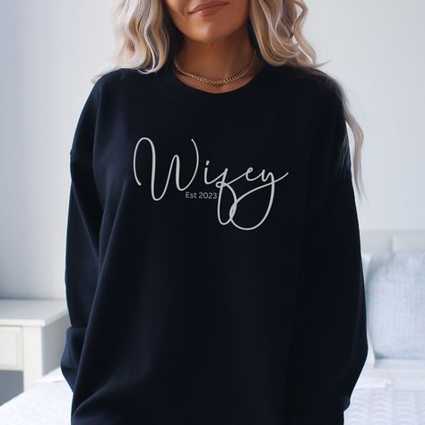 Bf Ideas, Cute Anniversary Gifts, Wifey Sweatshirt, Mrs Sweatshirt, Bride Sweatshirt, Wifey Material, Bachelorette Outfits, Couples Sweatshirts, Personalized Bride