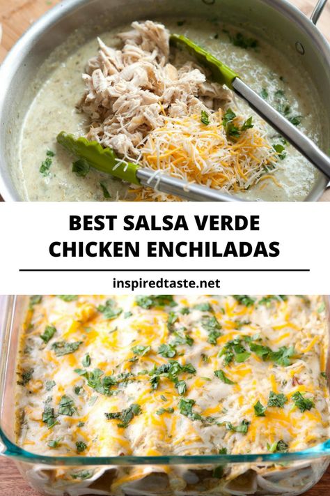 Recipe With Salsa, Chicken Sour Cream, Salsa Verde Chicken Enchiladas, Green Chicken Enchiladas, Chicken Enchiladas Recipe, Bbq Pitmasters, Verde Chicken, Salsa Verde Recipe, White Chicken Enchiladas