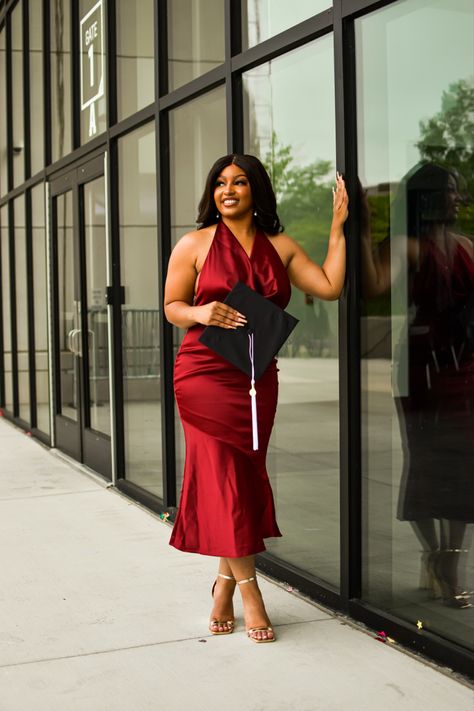 Red Dress Graduation Pics, Red Cap And Gown Graduation Outfit, Red Dress Graduation, Graduation Pics, Dress Graduation, Cap And Gown, Red Cap, Graduation Outfit, Red Dress