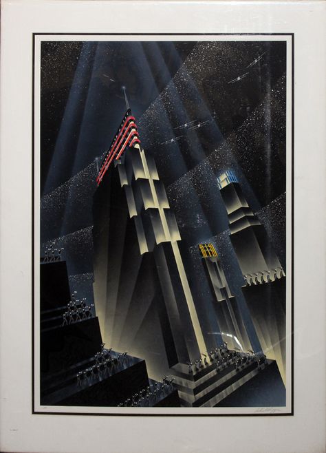 Lot 1053: Robert Hoppe "Revenge with Music" - Great Dane Auctions | AuctionZip Art Deco City, Dark Deco, Bioshock Art, Streamline Art, Art Deco Aesthetic, Futurism Art, Art Deco Illustration, Arte Cyberpunk, Art Deco Posters