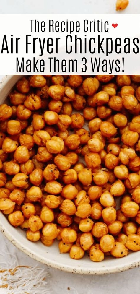 Crispy Air Fryer Chickpeas, Air Fryer Chickpeas, Vegan Chickpea Recipes, Toasted Chickpeas, Oven Roasted Chickpeas, Pea Snacks, New Air Fryer Recipes, Chickpea Snacks, Crispy Chickpeas