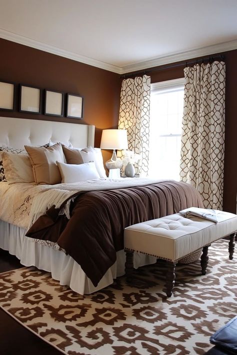 25 Captivating Brown and White Bedroom Ideas You'll Love Brown And White Bedroom Ideas, Brown And White Bedroom, White And Brown Bedroom, Brown Bedroom Ideas, Brown Decorative Pillows, Brown Bedroom Decor, Copper Bedroom, Brown Headboard, Dark Brown Walls