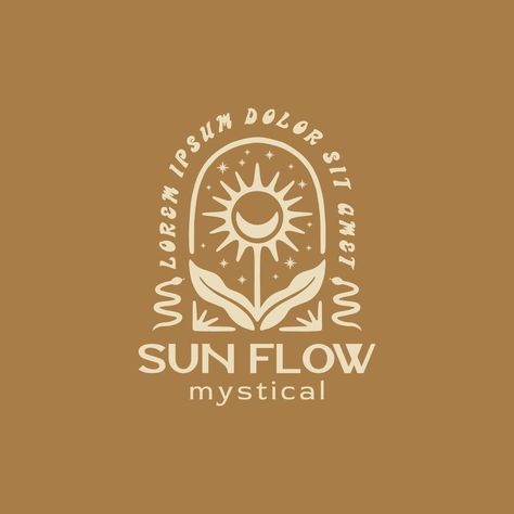 Sun Flower Logo Design, Mystical Logo Design, Mysticism Graphic Design, Sun Logo Graphics, Folk Art Logo, Sunflower Branding, Sun Design Graphics, Mysticism Design, Marigold Logo