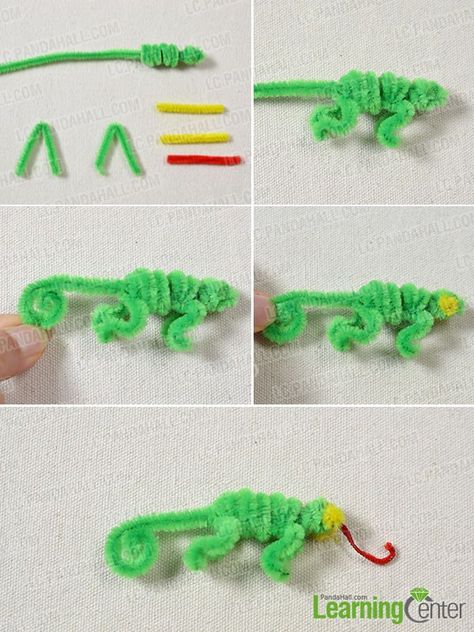 Easy Craft for Children-Tutorial on How to Make a Small Lizard Toy- Pandahall.com Lizard Craft, Pipe Cleaner Projects, Small Lizard, Diy Jewelry Tools, Craft For Children, Craft Pipe Cleaner, Bead Lizard, Pipe Cleaner Animals, Pipe Cleaner Art