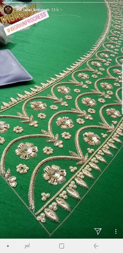 Handwork Border Designs, Aari Work Trace Paper Designs For Blouse, Khatli Work, Zardosi Work, Hand Work Design, Zardozi Embroidery, Bead Hair Accessories, Lehenga Designs Simple, Hand Beaded Embroidery