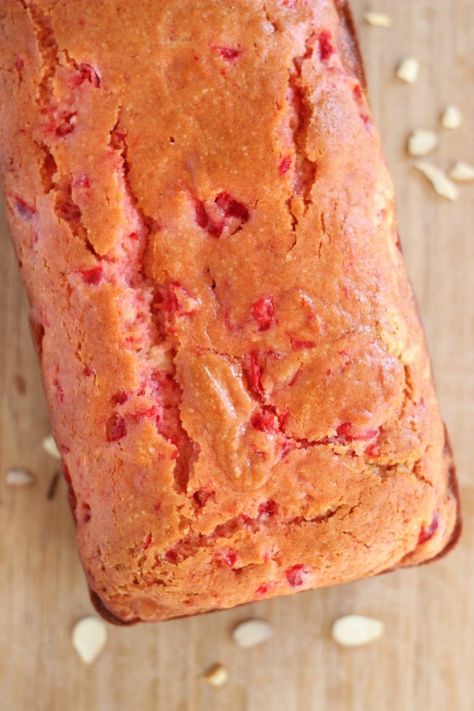 Cherry Almond Bread with Cherry Glaze - The Gold Lining Girl Cherry Almond Loaf 12 Tomatoes, Cherry Quick Bread Recipes, Cherry Almond Bread, Cherry Loaf, Cherry Bread Recipe, Cherry Chip Cake, Cherry Glaze, Cherry Bread, Almond Bread