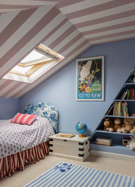 An artist's house decorated with riotous colour and collected paintings | House & Garden Attic Bedroom Ideas For Kids, Pale Blue Bedrooms, Neutral Kids Bedroom, Yellow Kitchen Cabinets, Children's Bedroom Ideas, Oval Room Blue, London Townhouse, Attic Bedrooms, Loft Room