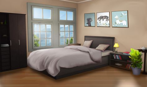 an apartment in the March Episode Interactive Backgrounds, Bedroom Background, Episode Backgrounds, Shared Bedroom, Living Room Background, Anime Room, Queen Bedroom, Game Background, Bedroom Aesthetic