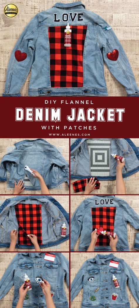 Upcycle Jean Jacket, Fabric Fusion, Jean Jacket Diy, Upcycled Denim Jacket, Diy Denim Jacket, College Gear, Demin Jacket, Diy Jacket, Denim Ideas