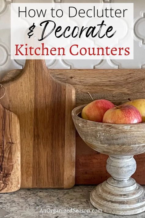 Organize Mail Clutter Kitchen Counters, Kitchen Counter Snack Display, Kitchen Counter Decor Small Space, Kitchen Counter Decor With Appliances, How To Decorate A Long Kitchen Counter, Tidy Kitchen Counter, Clean Kitchen Counter Decor, Toaster Decor Counter Space, How To Style A Large Kitchen Island