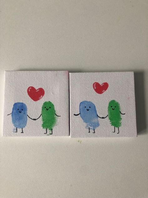 Painting Ideas For Couples To Do Together, Best Friends Hand Painting, Finger Painting Ideas For Couples, Bsf Hand Print Painting, Friendship Thumb Print, Couple Cute Painting Ideas, Couple Canvas Painting Diy Thumb Print, Painting Ideas For 4 Friends, Thumb Print Painting Ideas