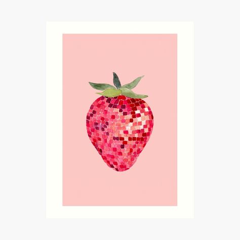 Fruit Aesthetic, Strawberry Aesthetic, Art Disco, Strawberry Art, Simple Canvas Paintings, Valentines Art, Diy Art Painting, Disco Ball, Giclee Art