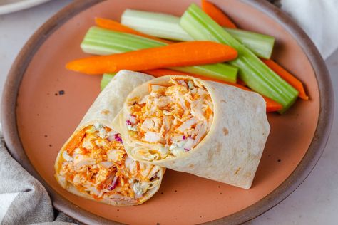 Quick, satisfying, and make-ahead-friendly. Buffalo Chicken Wrap Recipe, Blue Cheese Coleslaw, Buffalo Chicken Wraps, Chicken Wrap Recipes, Cow Cheese, Cold Lunches, Chicken Wraps, Canned Chicken, Wrap Recipes