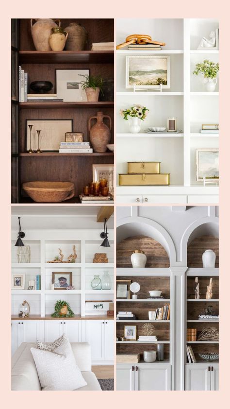 30 BEAUTIFUL SHELF STYLING IDEAS - Nikki's Plate How To Style Built In Shelves, Shelf Styling Ideas, Styling Built In Shelves, Bookshelf Styling Living Room, Styling Living Room, Living Room Shelf, Built In Shelves Living Room, Relaxing Reading, Room Shelf