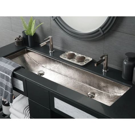 Trough Rectangular Bathroom Sink Rectangular Bathroom Sink, Farmhouse Bathroom Sink, Copper Sink Bathroom, Drop In Bathroom Sinks, Nickel Bathroom, Rectangular Sink Bathroom, Rectangular Bathroom, Sink Ideas, Copper Bathroom