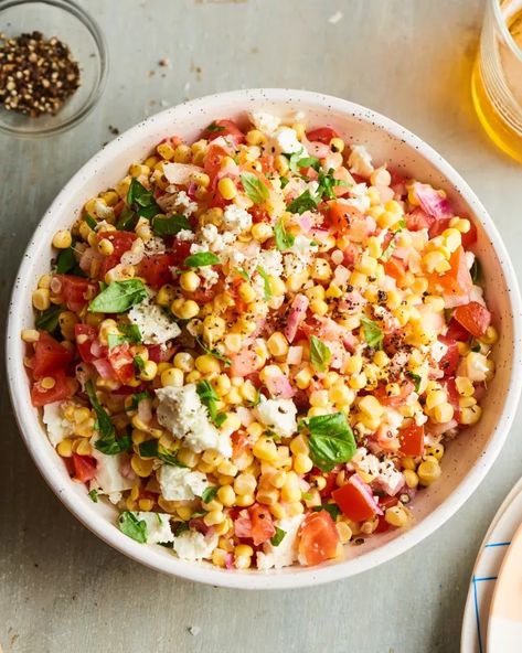 Fresh Corn Salad Recipe (with Tomato, Basil, and Feta) | The Kitchn Cob Salad, Salad Coleslaw, Fresh Corn Salad, Basil Salad, Grilled Corn Salad, Classic Potato Salad, Corn Salad Recipes, Crowd Pleasing Recipes, Summer Corn