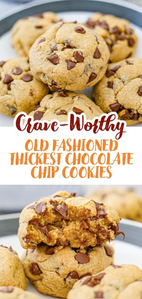 Craving a nostalgic treat that satisfies your sweet tooth? You'll love these Thick Old-Fashioned Chocolate Chip Cookies! Bursting with flavor and oozing with chocolate chips, it's the perfect recipe for a comforting, homemade dessert. Get ready to bake your way to the tastiest cookies you've ever made! Best Chocolate Cookie Recipe, Homemade Chocolate Chip Cookies Recipe, Cookie Dough Filling, Cookie Recipes For Kids, Giant Chocolate Chip Cookie, Homemade Chocolate Chip Cookies, Homemade Dessert, Perfect Chocolate Chip Cookies, Chocolate Cookie Recipes