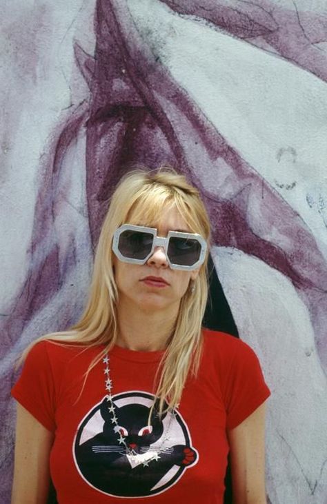 Kim Gordon - HarpersBAZAAR.com Kim Gordon, Sonic Youth, Sonic, A Woman, Blonde, Sunglasses, Wall, T Shirt