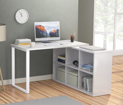 Britni Modern Corner L-Shape Computer Desk with 6 Storage Unit Combo Cheap Office Furniture, Desks For Small Spaces, Shaped Desk, Bedroom Desk, Small Desk, Cheap Furniture, Home Office Design, Home Office Desks, Home Office Furniture