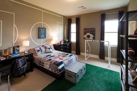 Boys Soccer Bedroom, Soccer Themed Room, Boys Football Bedroom, Soccer Decorations, Soccer Themed Bedroom, Soccer Bedroom, Sports Themed Bedroom, Boy Sports Bedroom, Soccer Room