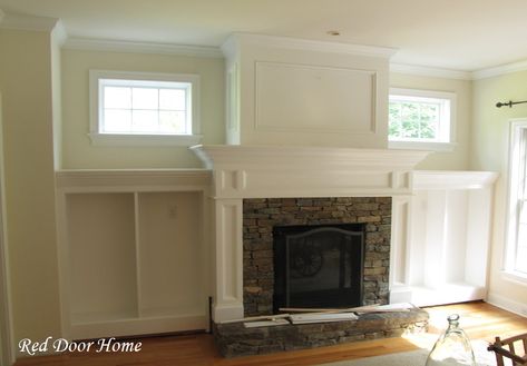 Fireplace Built In Cabinets, Built In Around Fireplace, Fireplace Windows, Craftsman Fireplace, Fireplace Bookshelves, Living Room Built Ins, Fireplace Built Ins, Family Room Fireplace, Hearth Room