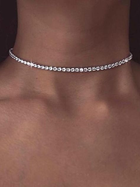 Choker Necklace Diamond, Silver Necklace Choker, Necklace For Prom, Diamond Chocker, Prom Necklace, Diamond Choker, Prom Jewelry, Dope Jewelry, Rhinestone Choker