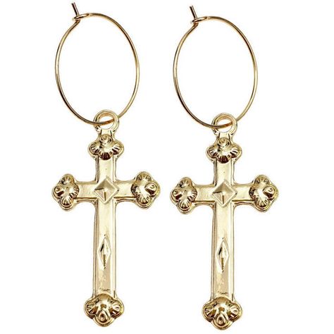 Cross Hoop Earrings ($19) ❤ liked on Polyvore featuring jewelry, earrings, gold cross earrings, lightweight hoop earrings, vintage gold jewelry, gold cross charm and cross earrings Gold Cross Earrings, Dangle Cross Earrings, Earrings Cross, Vintage Gold Earrings, Fashion Jewellery Online, Hoop Charms, Dangle Hoop Earrings, Earrings Hoop, Cross Earrings