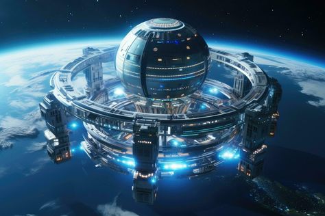 Sci Fi Space Station, Futurism Architecture, Sci Fi Base, Future Technology Concept, Digital Wave, Holographic Displays, Futuristic Space, Sci Fi Landscape, Retail Architecture