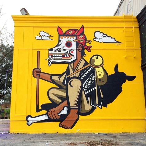 Miguel Mejia Murals and Street Art | FindMASA Houston City, Label Art, Urban Street Art, Graffiti Murals, Quirky Art, Mexican Artists, Murals Street Art, Mexican Art, Street Art Graffiti