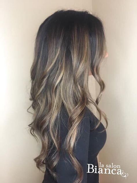 Lob With Framing Layers, Thick Balayage Highlights, Long Layer Balayage, Long Hair Inspo Brunettes Dark Brown, Dark Root Brunette Balayage, Prom Medium Hairstyles, Long Brunette Hair With Layers Balayage, Long Brown Hair With Highlights Balayage, Fall Hair Color For Light Brunettes