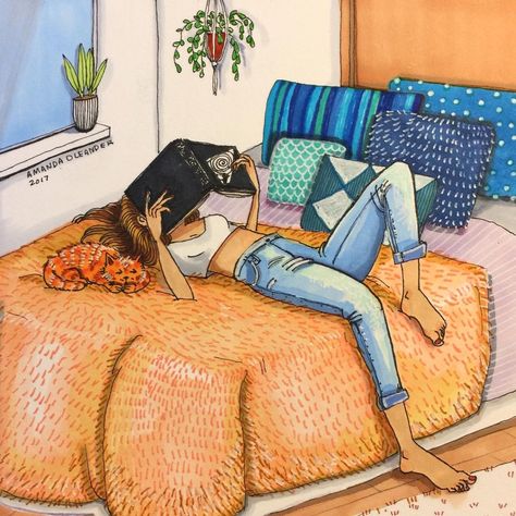 A m a n d a👩🏻‍🎨O l e a n d e r on Instagram: “24 Hour Print Sale Now available on the site. 50 prints available this week Link in bio to see the rest available. —————————————— Nuevo…” Amanda Oleander, Woman Reading, Girl Reading, Couple Cartoon, Illustration Print, Kotatsu Table, Prints For Sale, Cat Art, Bed Frame