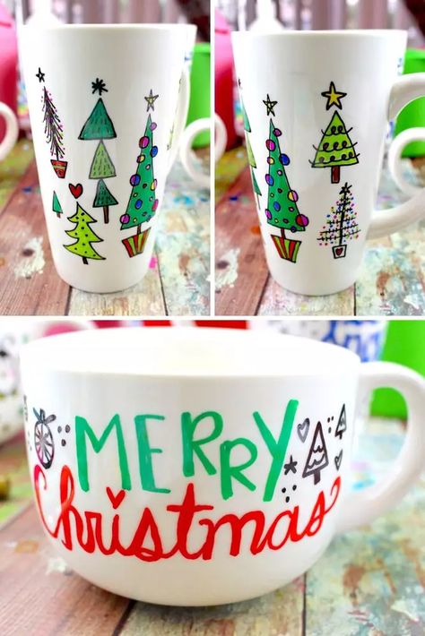 Festive DIY Christmas Mugs That Make Beautiful Gifts For The Holidays - World inside pictures Mug Noel, Diy Christmas Mugs, Sharpie Mugs, Diy Christmas Gift Ideas, Mugs Diy, Diy Sharpie Mug, Painting Gifts, Personalized Christmas Mugs, Sharpie Mug