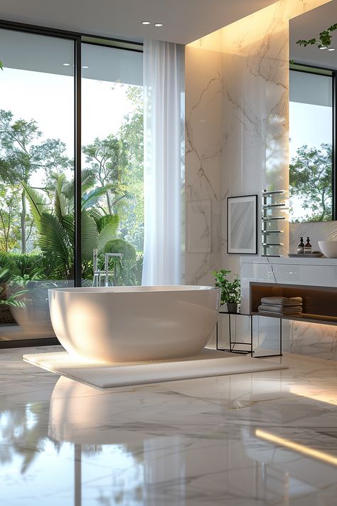 Transform Your Space: Luxurious Marble Bathroom Oasis with Verdant Views Plant Ideas Indoor, Modern Indoor Plants, Indoor Garden Design, Garden Design Home, Contemporary Luxury Bathroom, Luxury Bathroom Inspiration, Jacuzzi Room, Luxury Spa Bathroom, Luxury Bathtub