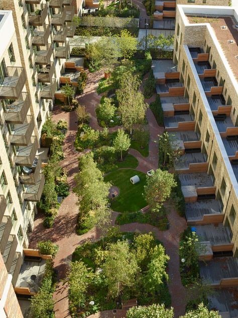 Houses Garden, Clay Pavers, Elephant Park, Paving Design, Urban Housing, Row Houses, Honey Locust, London Architecture, Tree Canopy