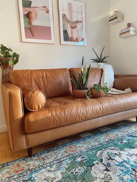 Article Sven Sofa Review: Is It Worth The Influencer Hype? – StyleCaster Sven Couch, Article Sven Sofa, Tan Leather Couch Living Room, Tan Sofa Living Room, Small Apartment Decor Ideas, Small Space Look Bigger, Article Couch, Leather Sofa Decor, Small Apartment Decor