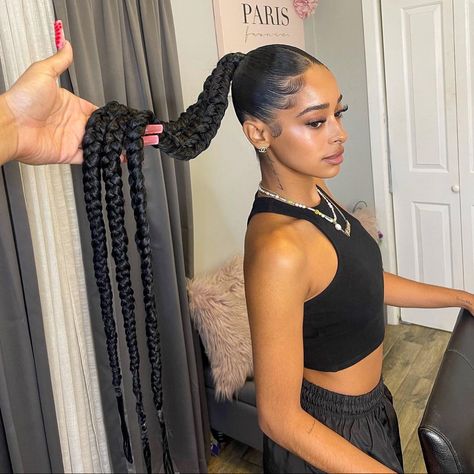 Jumbo Hairstyles, Sleek Ponytail Hairstyles, Big Box Braids Hairstyles, Ig Models, Black Ponytail Hairstyles, Feed In Braids Hairstyles, Curly Haircuts, Hairstyle Inspo, Cute Box Braids Hairstyles