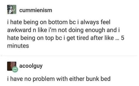 Are you a top or bottom bunk bed user Top Or Bottom Jokes, Top And Bottom Jokes, Lgbt Memes, Daily Jokes, News Reporter, Gay Memes, Pinterest Memes, Top Memes, Silly Jokes