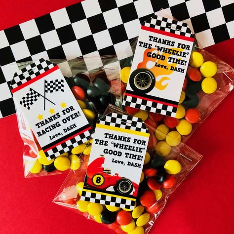 Race Car Party | CatchMyParty.com Formula 1 Birthday Party Ideas, Nascar Birthday, Car Party Favors, Ferrari Birthday, F1 Party, Go Kart Party, Race Car Party Favors, Ferrari Party, Cars Party Favors