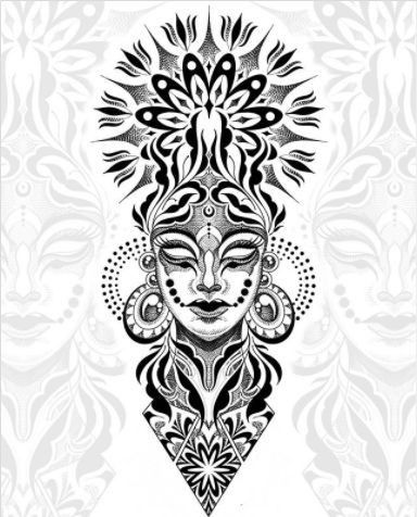 Mandala Face Art, African Tattoo Stencil, Mandala Face Tattoo Design, African Mandala Tattoo, Mandela Face Tattoo, Stencil Patterns Tattoo, Mandala Tattoo Design Women Leg, Mandala Face Tattoo, African Woman Tattoo