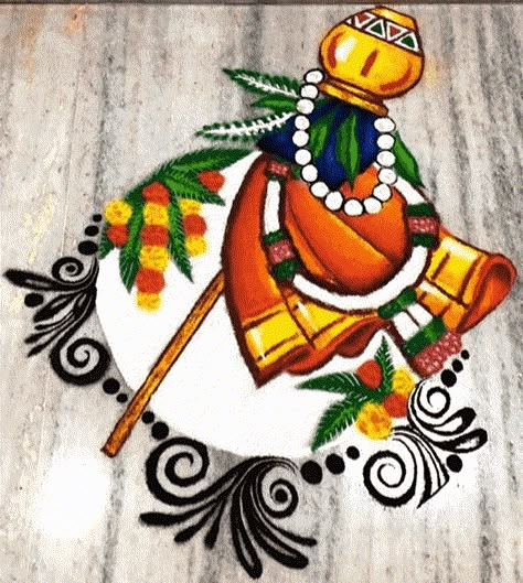 Gudi Padwa Rangoli Design Images (Gudi Padwa Rangoli Kolam Ideas) - 2022 Gudhipadva Rangoli, ग��ुढीपाडवा रांगोळी, Padwa Rangoli, Gudi Padwa Rangoli, Kolam Rangoli Design, Poster Rangoli, Easy Rangoli Designs Videos, Very Easy Rangoli Designs, Rangoli Designs Photos