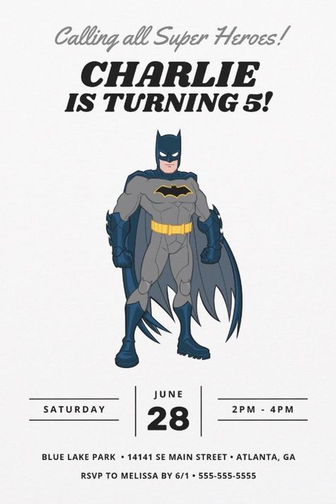 Batman Super Hero Birthday Invitation
Celebrate your child's superhero birthday with these Batman birthday invitations. Personalize by adding your party details! Modern Batman Birthday Party, Batman Background Birthday, Batman Invitation Template, Batman Birthday Invite, Batman Birthday Invitations, Batman Invitations, Super Hero Birthday, Superhero Birthday Invitations, Batman Birthday Party