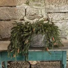 Christmas Decor | Antique Farmhouse Thrift Store Upcycle, Holly House, Spruce Christmas Tree, Snowflake Garland, Holly Branch, Holiday Arrangement, Winter Berry, Pine Branch, Fireplace Screen