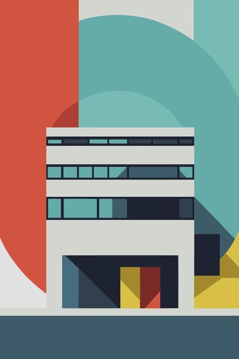 bauhaus Modern office building in flat style. Vector illustration. Business concept. Bauhaus Illustration, Modern Office Building, Bauhaus Building, Illustration Business, Adobe Illustrator Graphic Design, Paper Cutout Art, Building Illustration, Bauhaus Art, Business Concept