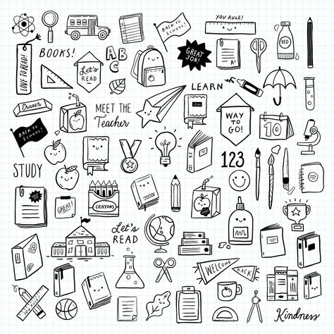 School Items Drawing, Cute Doodles To Do In School, School Stuff Drawing, Doodle Art For School, School Simple Drawing, Cute School Drawing, Back To School Drawings Easy, English Doodles School, Cute School Doodles