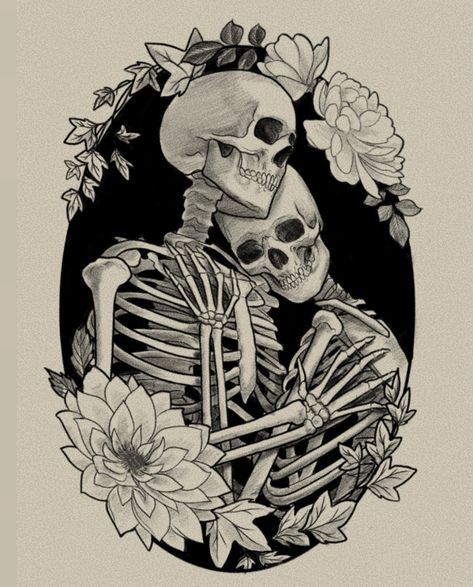 Skeleton Portrait Tattoo, Skeleton The Lovers Tattoo, Two Skeletons In Love Drawing, Skull And Skeleton Tattoos, Coffin Skeleton Tattoo, Your Coffin Or Mine, Skeleton Lovers Drawing, Mexican Tattoo Stencil, Clown Couple Drawing